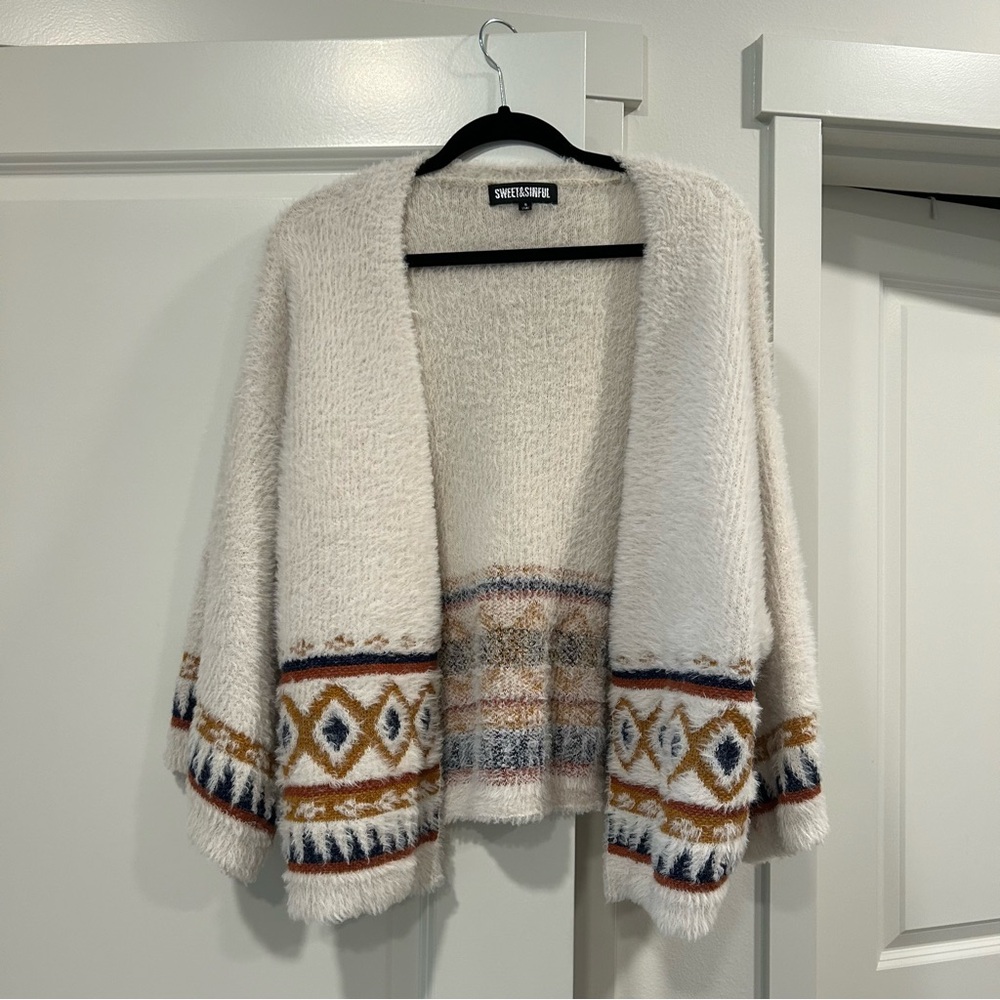Sweet and sinful aztec tribal print fuzzy oversized Cardigan